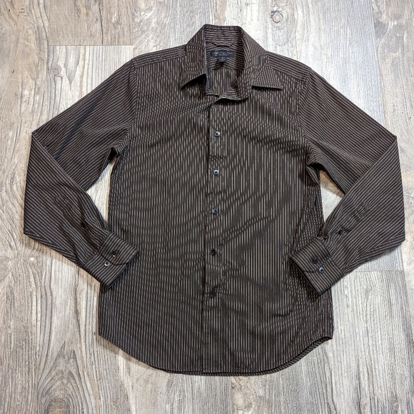Express Design Studio Mens button down brown striped long sleeve shirt Sz S - Picture 3 of 10